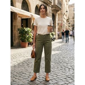 J.Crew Wide Leg Cargo Pants Womens 10 Green Cropped Utility CC462 Cotton